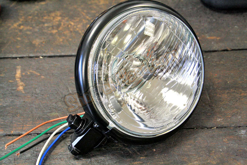 Harley Custom Bates Style Scheinwerfer Headlamp blue lens  5 3/4 " H4 EC-appr.