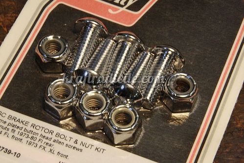 Disc Brake Rotor Bolt & Nut Kit, 3/8"-16 x 1", chromed, FL 73-80 rear / FL 73-74 front